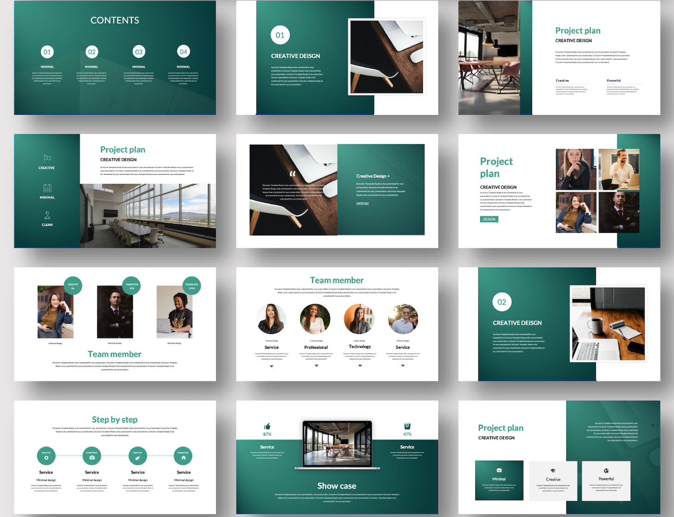 Modern White and Green Presentation Template - PPT001WG